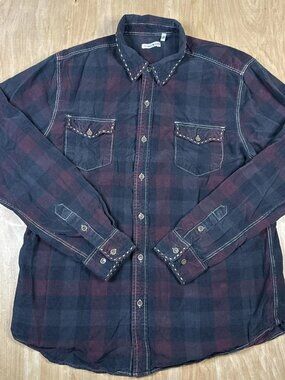 32 Bar Blues Mens Plaid Corduroy Long Sleeve Button Up Shirt Size Large